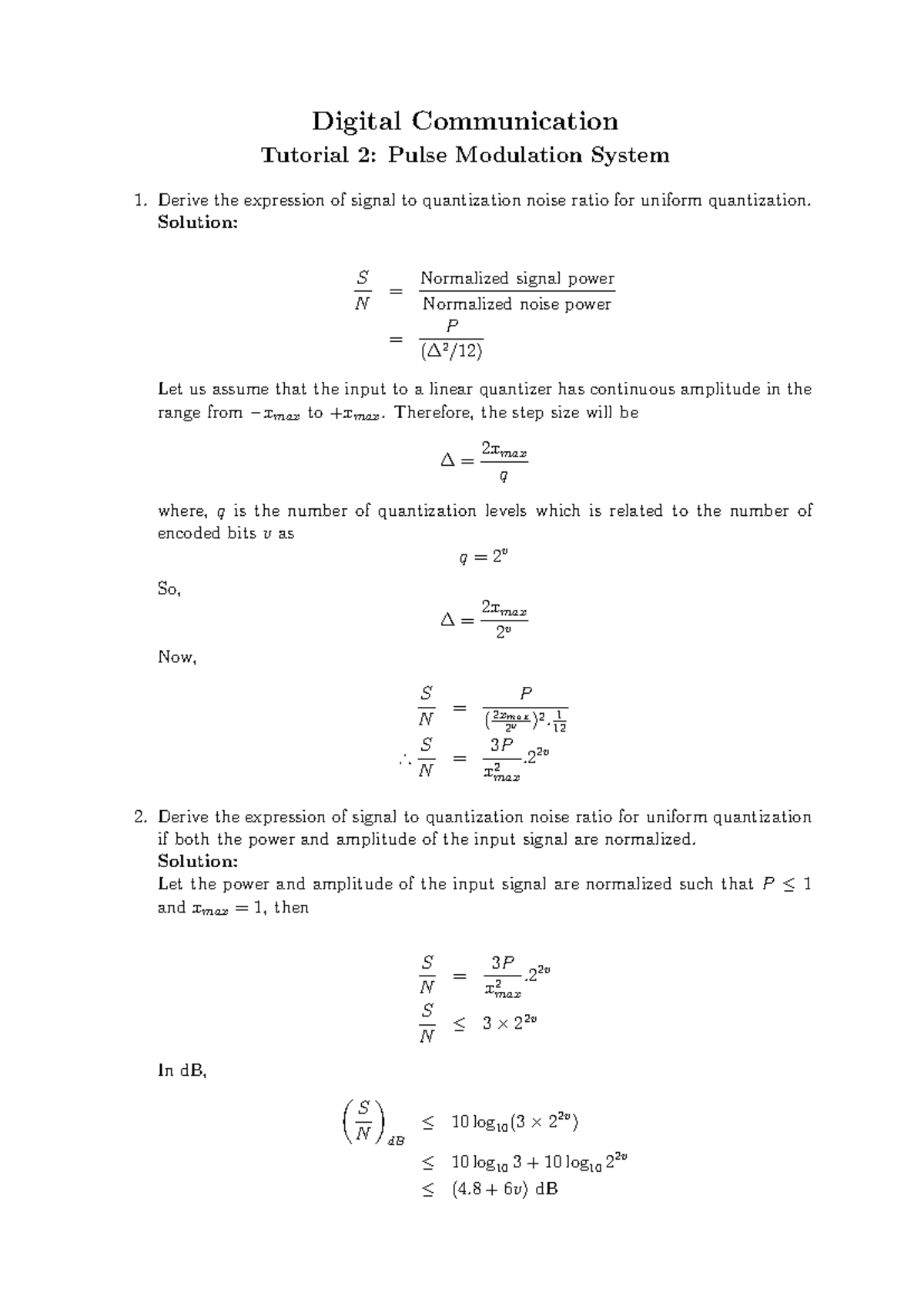Digital Communication Tutorial 2: Signal to Quantization Noise Ratio ...