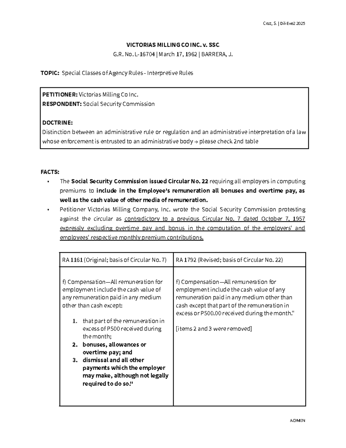 44. Victorias Milling Co. Inc. v. SSC G.R. No. 1962 Case Study Analysis ...