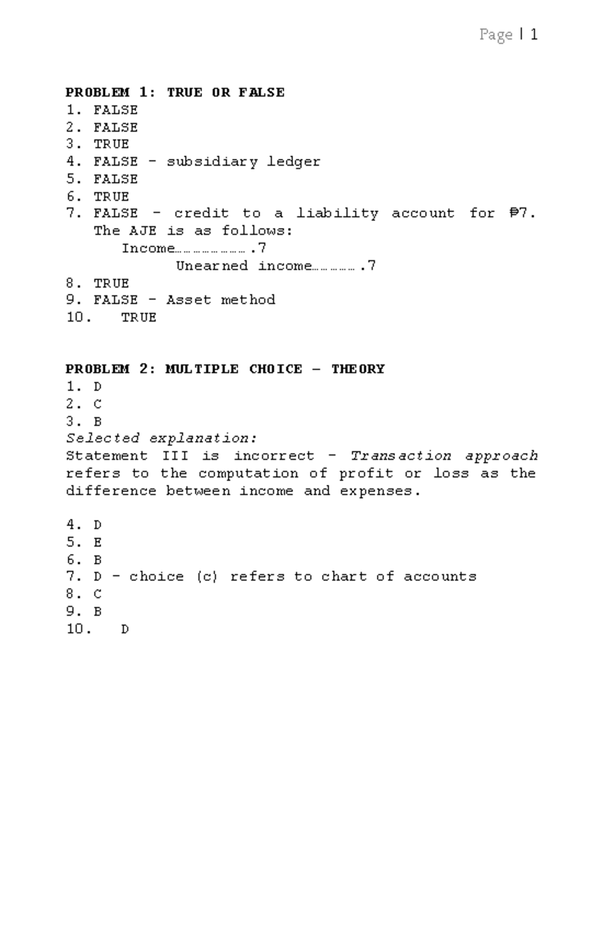 Chapter 1 Review: True/False & Multiple Choice Problems - Valix - Studocu