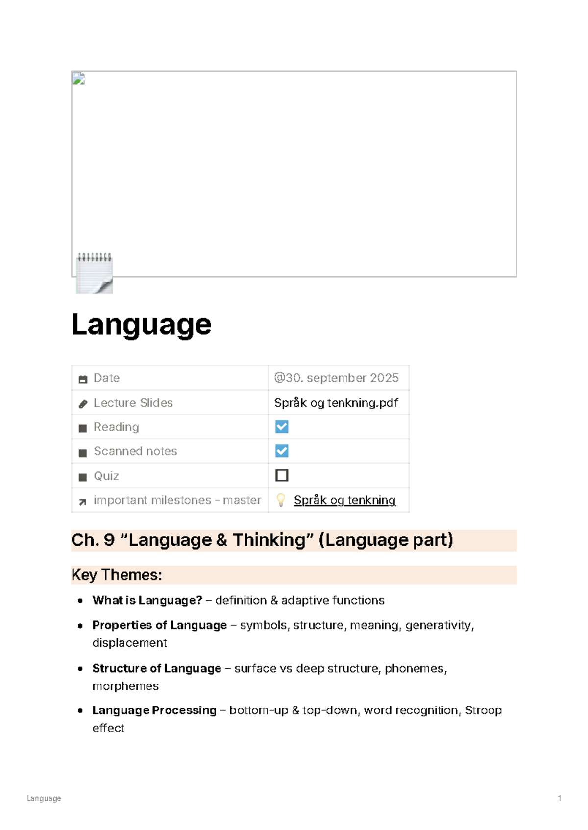 PSYK111 Lecture Slides: Key Themes in Language and Thought - Studocu