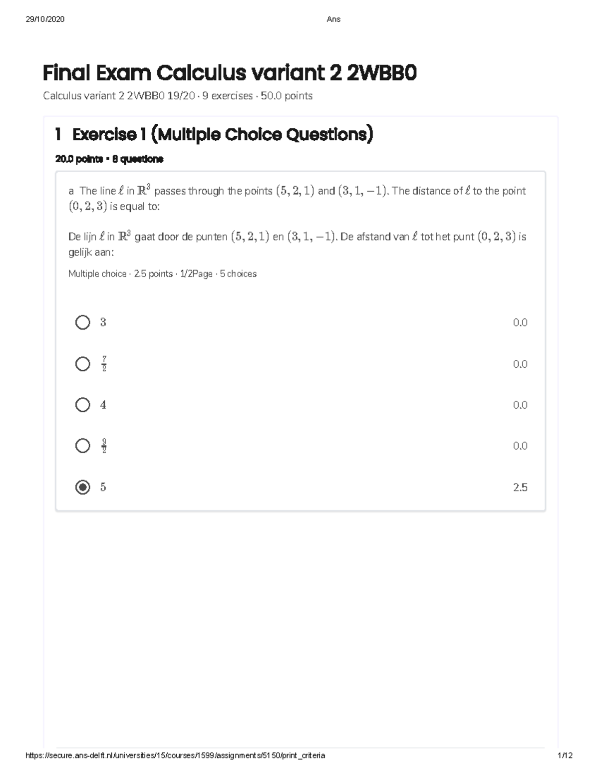 Final Exam Calculus 2WBB0 2019/20 Variant B Answers - Studeersnel