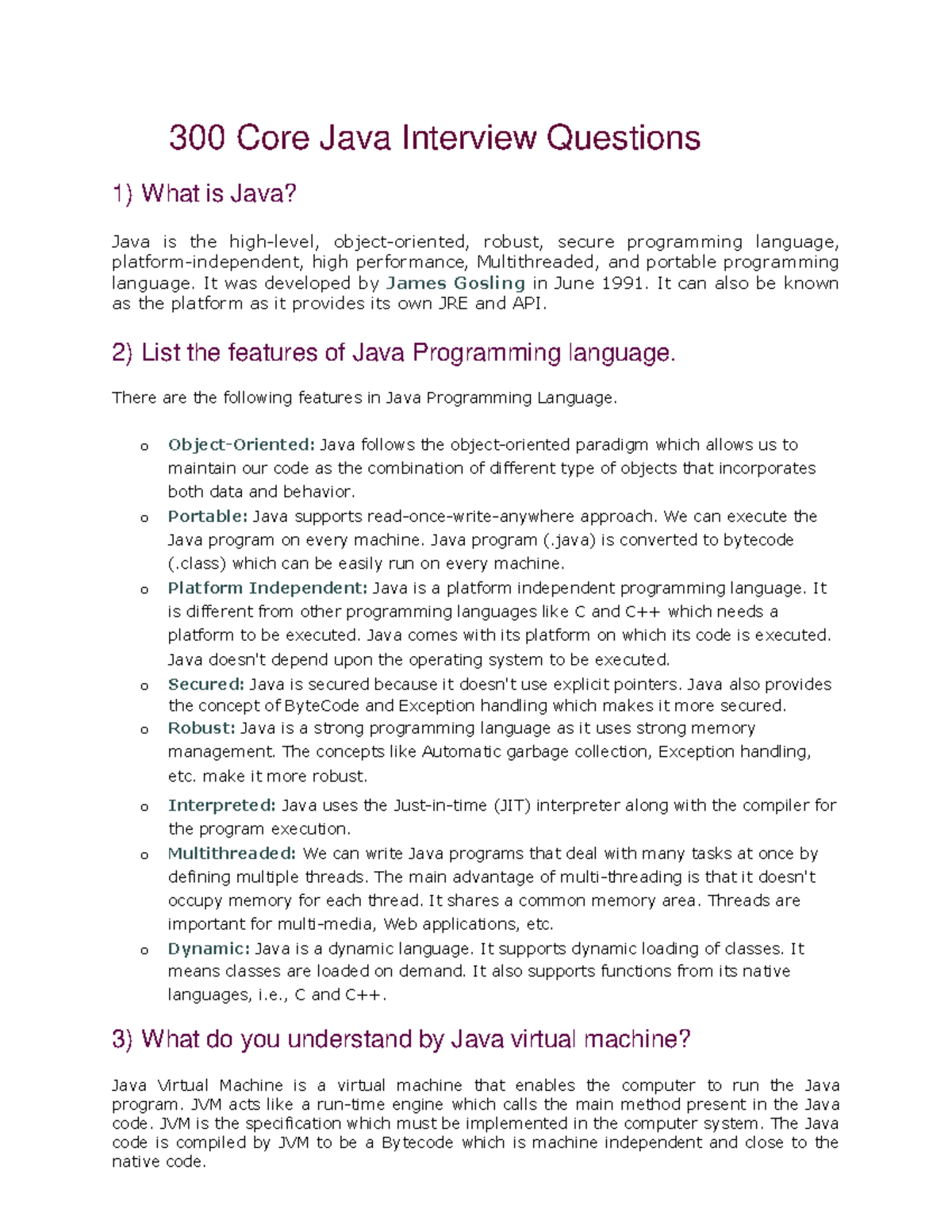Core Java Interview Questions (300 Qs) - Comprehensive Guide - Studocu