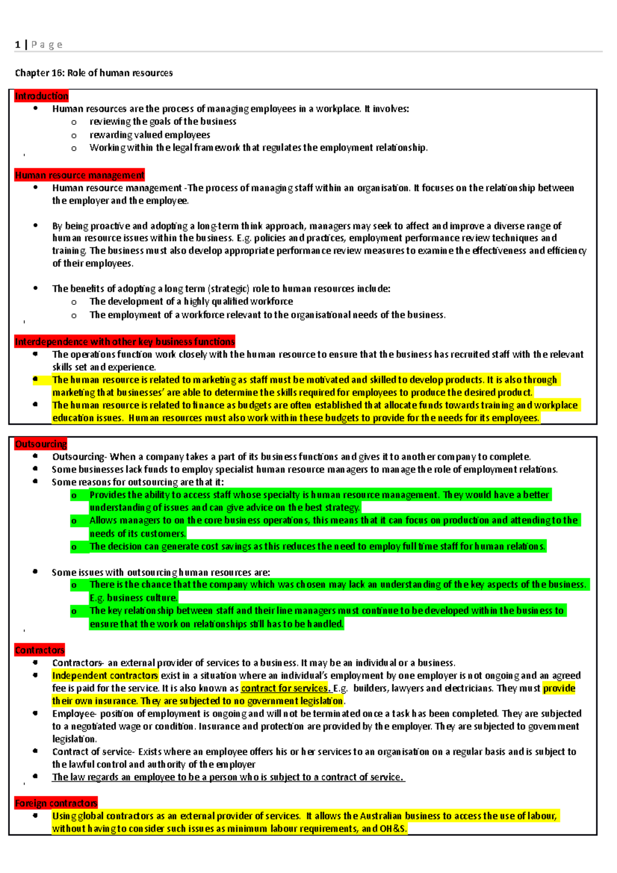 HR - notes - Chapter 16: Role of human resources Introduction Human ...