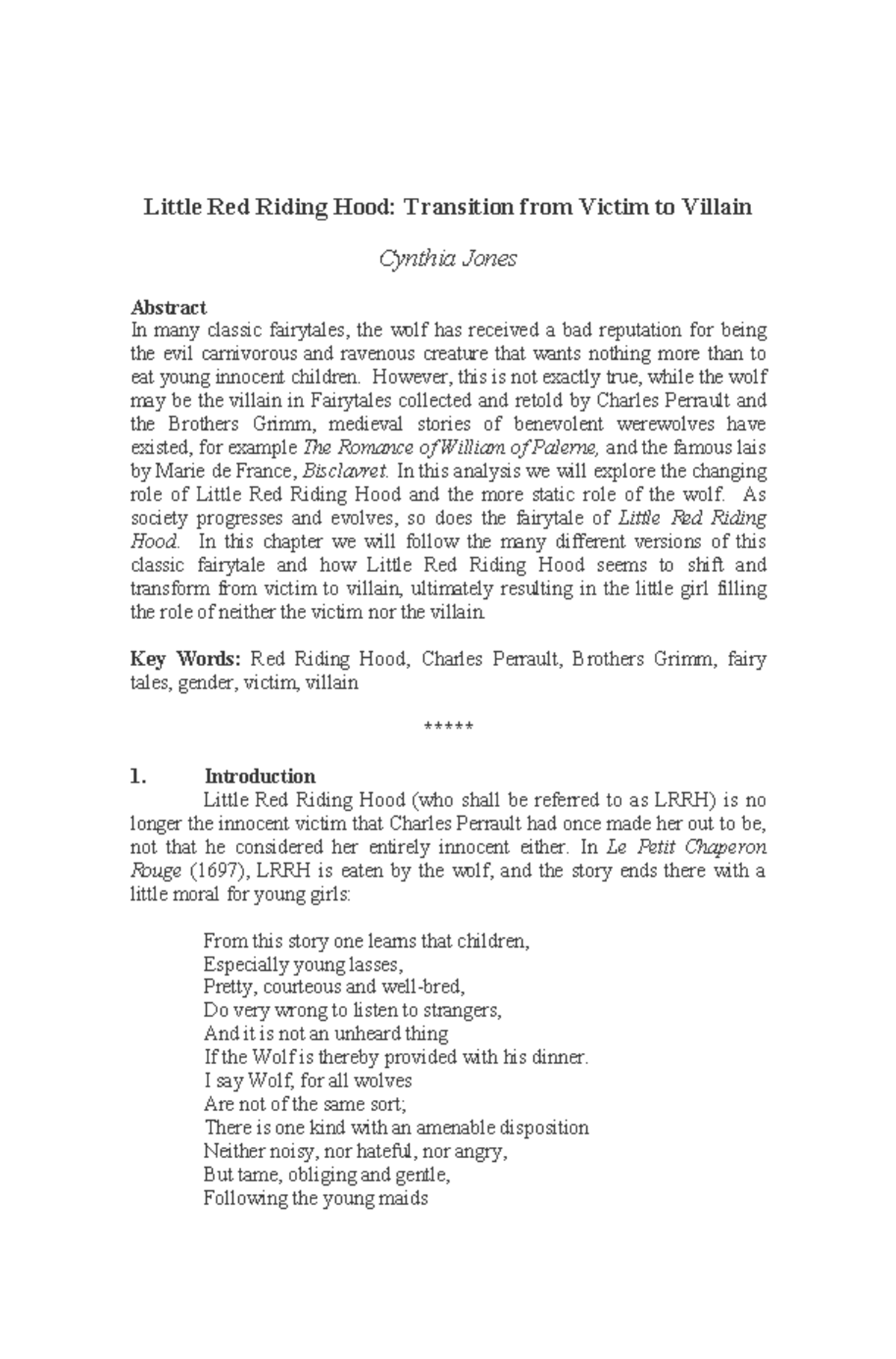 Little Red Riding Hood: From Victim to Villain in Fairy Tales - Studocu