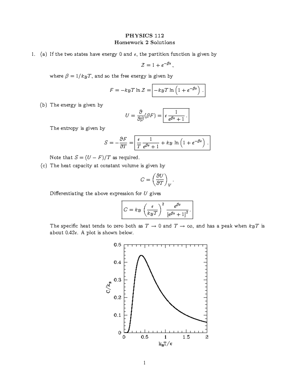 Physics 112 Thermal Physics Homework 2 Complete Solutions - Studocu