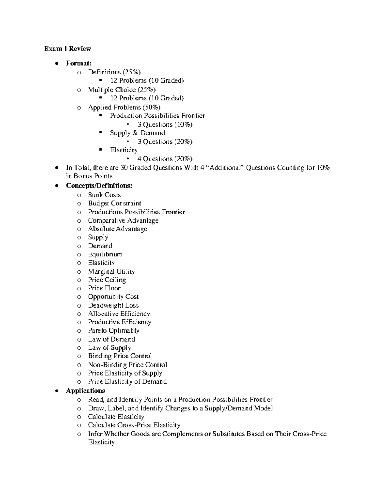 Exam I Review: Key Concepts & Problem Formats for Success - Studocu