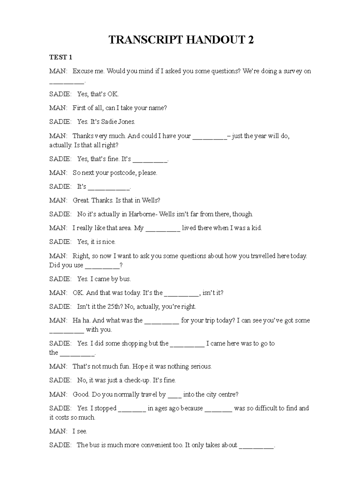 Transcript Handout 2 - Survey and Cleaning Service Interaction - Studocu