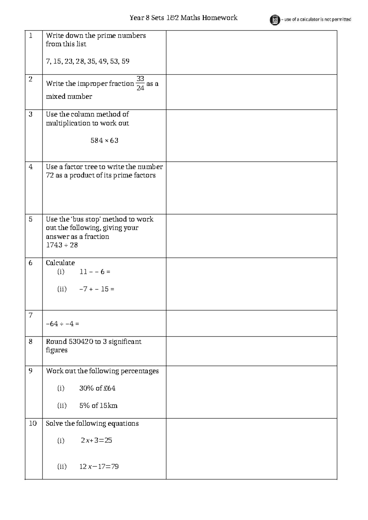 Year 8 Maths Homework: Prime Numbers & Fractions Tasks - Studocu