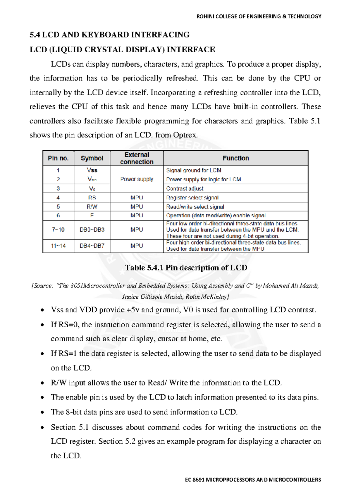 LCD and Keyboard Interfacing Notes for Course WD-101 - Studocu