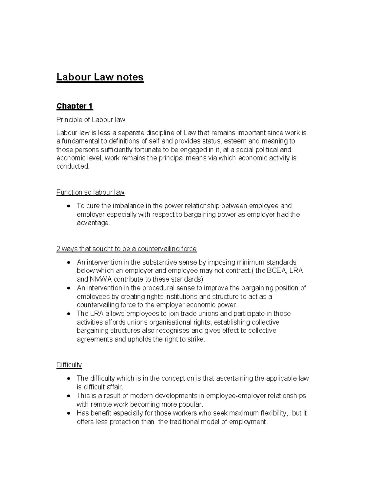 Labour Law Notes: Chapter 1 Principles & Key Concepts (ABR) - Studocu