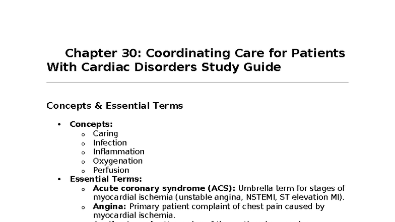 Chapter 30 Study Guide: Coordinating Care for Cardiac Disorders (FA ...