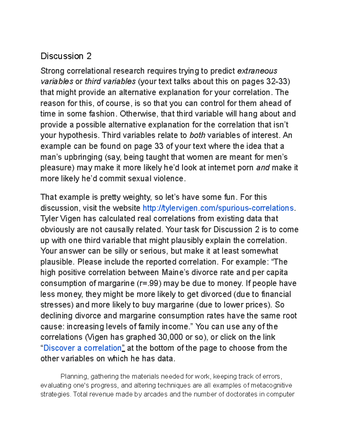 PSYC 235 Discussion 2 - Exploring Third Variables in Correlation - Studocu