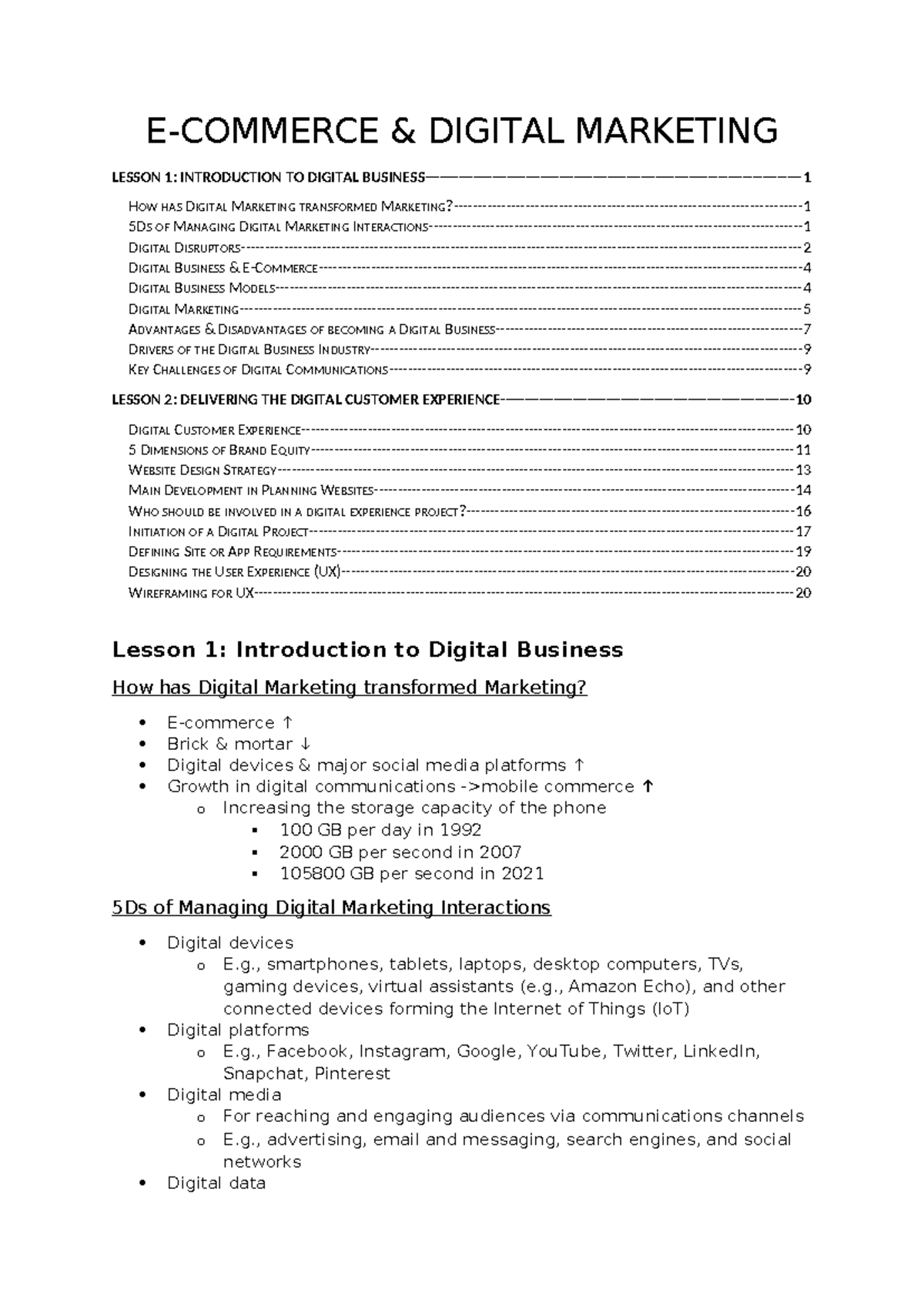ECDM Notes - E-COMMERCE & DIGITAL MARKETING LESSON 1: INTRODUCTION TO ...