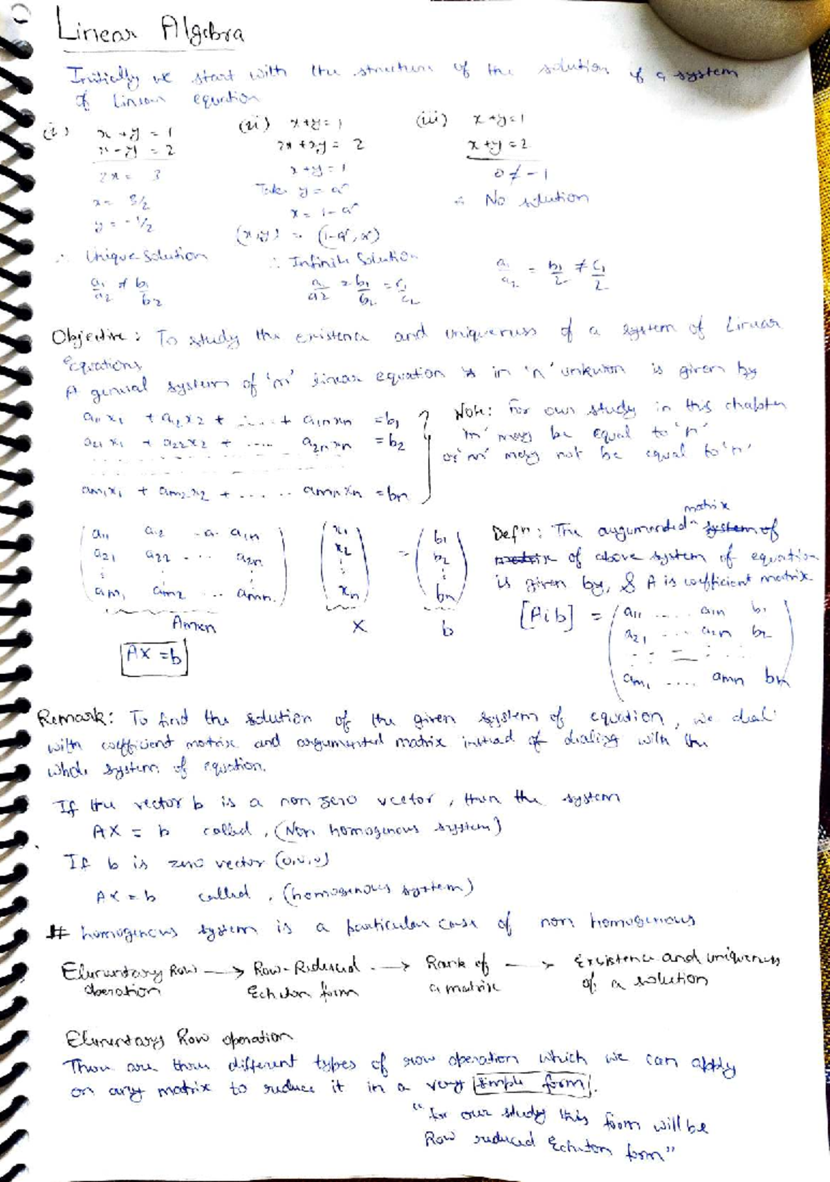 Linear Algebra: Existence and Uniqueness of Solutions (MATH 101) - Studocu