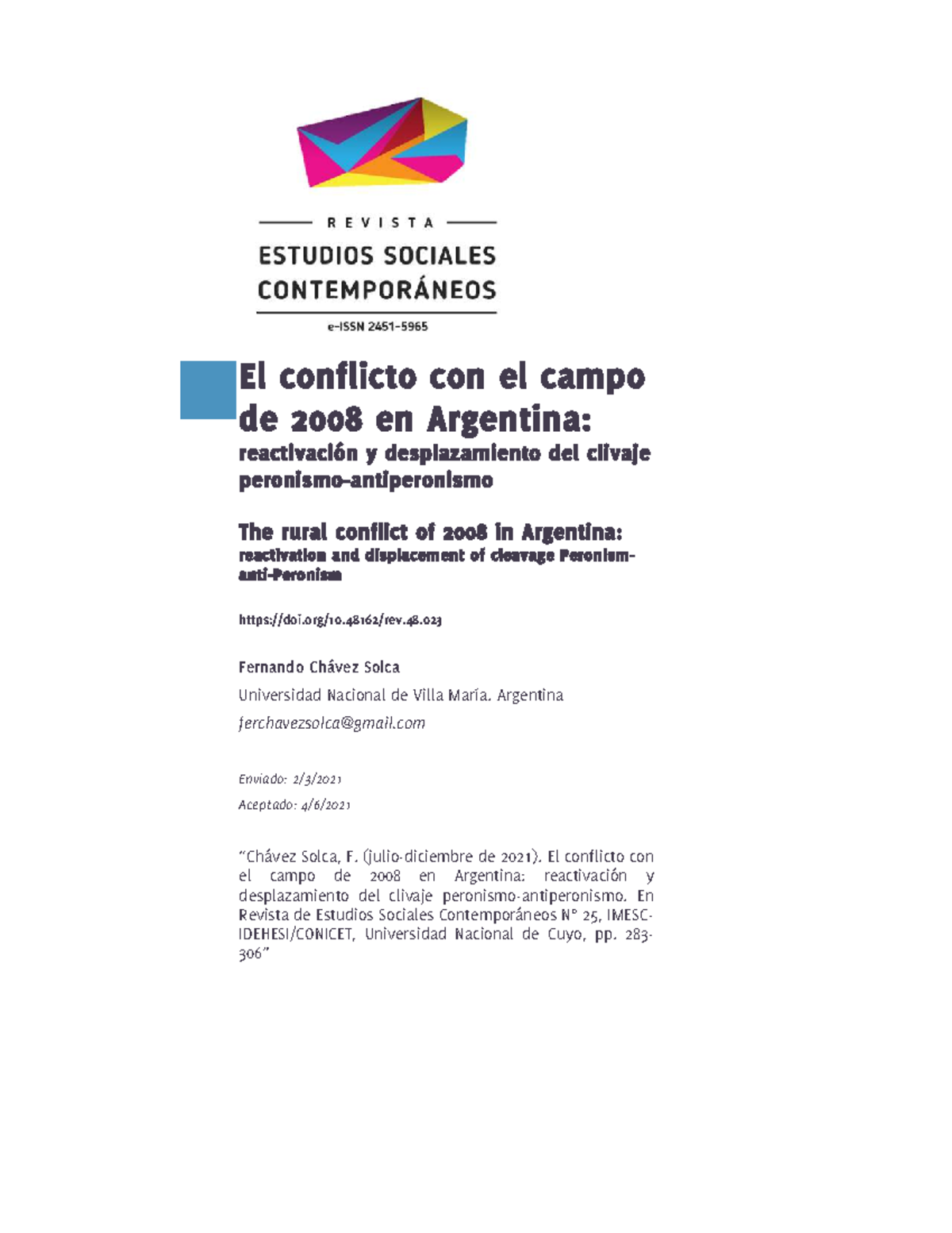 El conflicto rural de 2008 en Argentina: reactivación del clivaje - Studocu