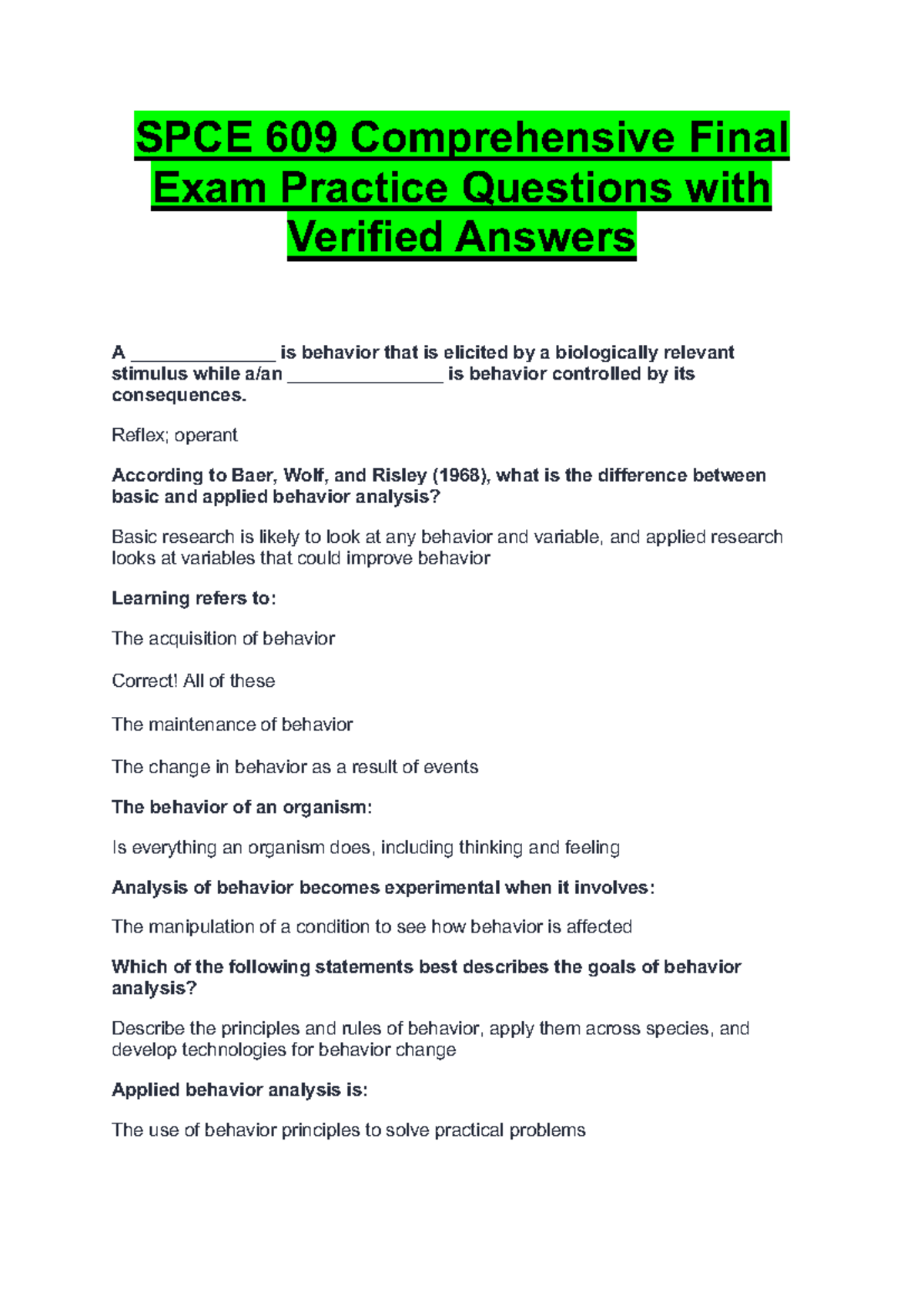 SPCE 609 Comprehensive Final Exam Practice Questions & Verified Answers ...
