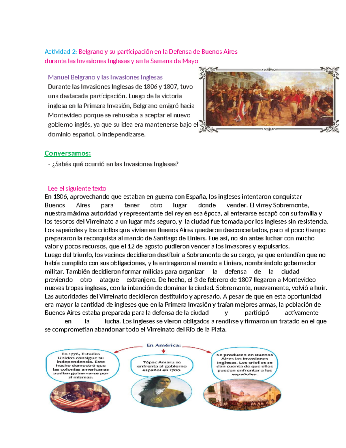 Actividad 2: Belgrano y su rol en la defensa de Buenos Aires 1806-1807 ...