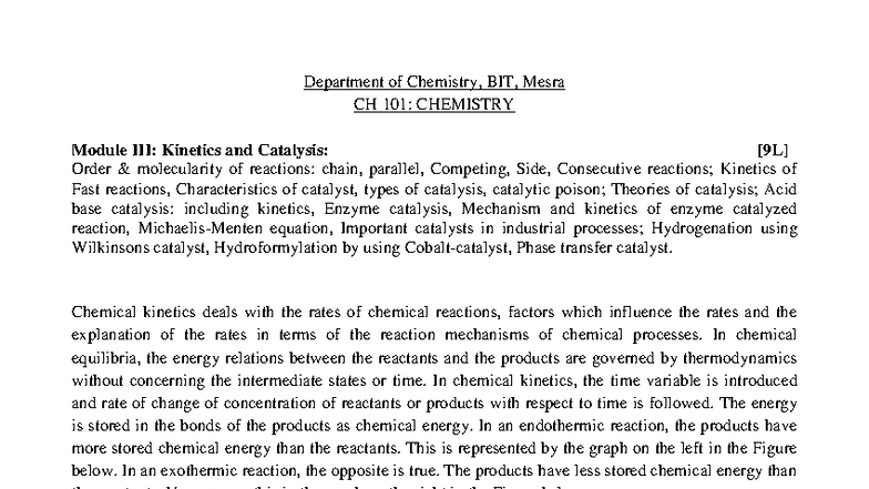 Chemical Kinetics and Catalysis: CH 101 Module Overview - Studocu