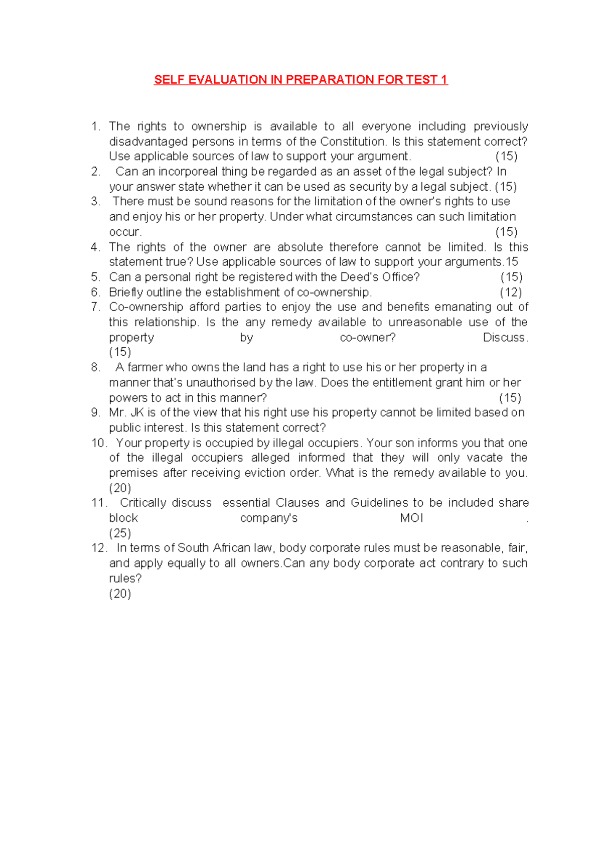 Quiz for Preparation: Test 1 2026 - Self Evaluation Guide - Studocu