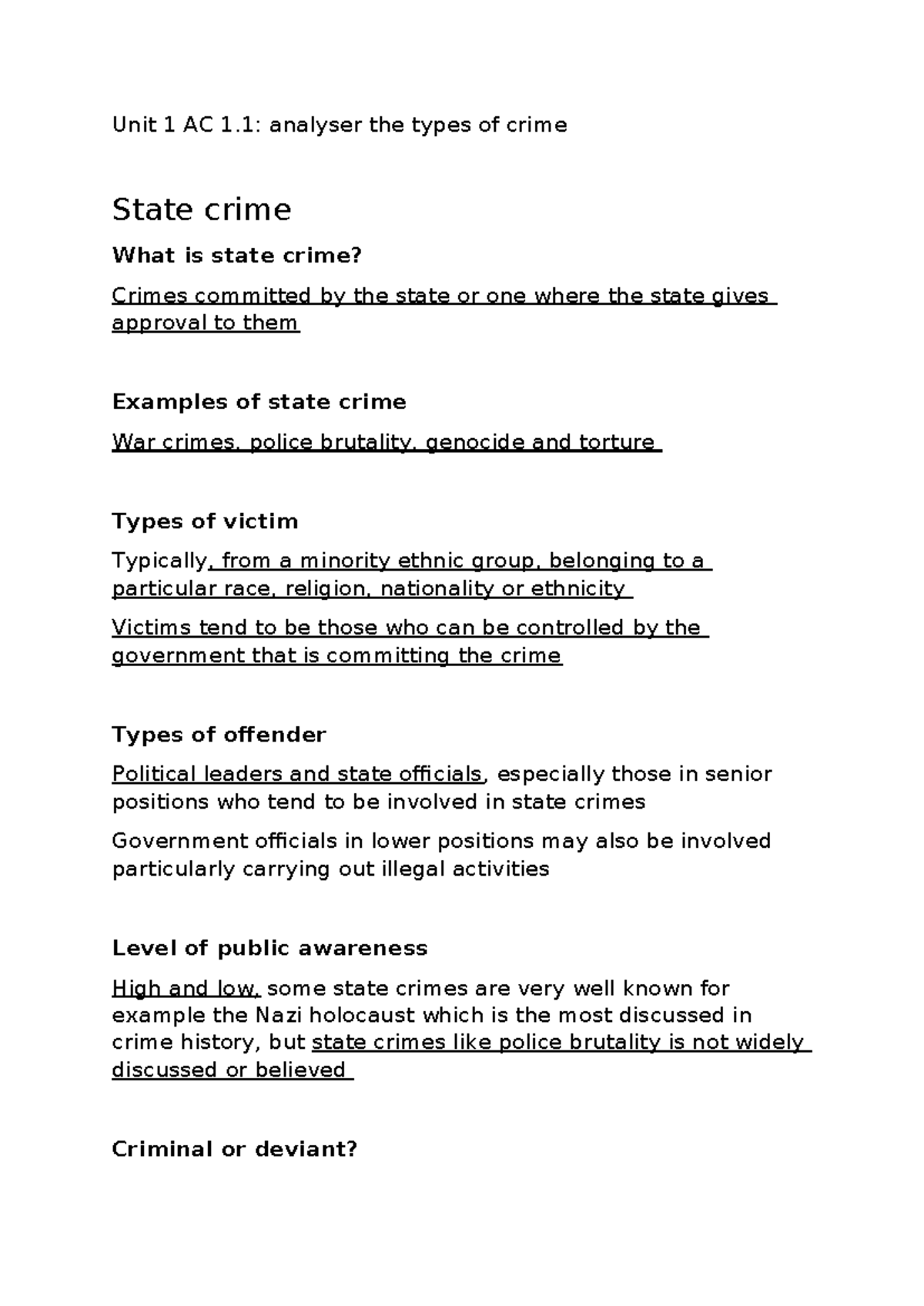 Unit 1 AC 1.1: Understanding State Crime and Its Impact - Studocu