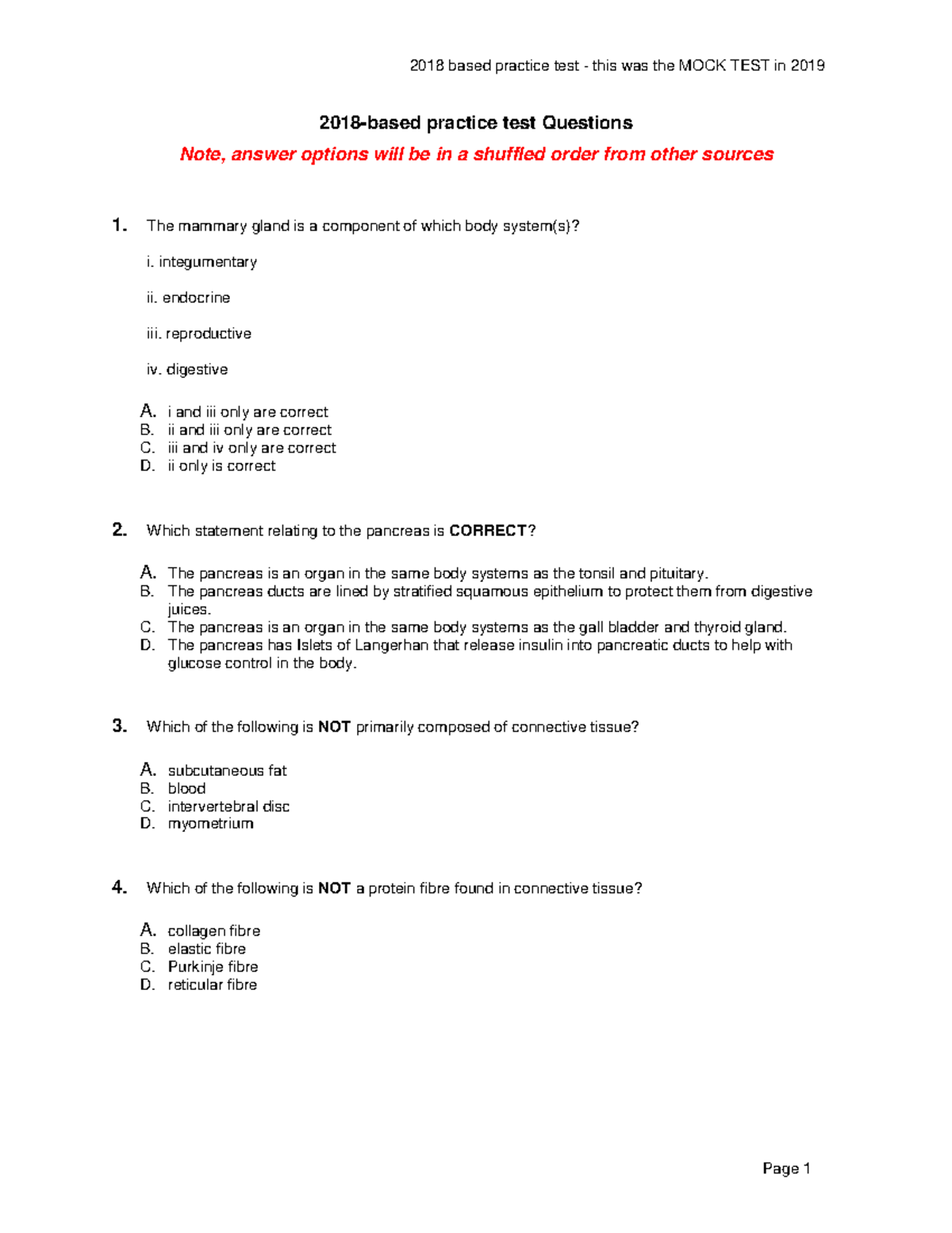 Practise 2018 test questions - 2018 -based practice test Questions Note ...