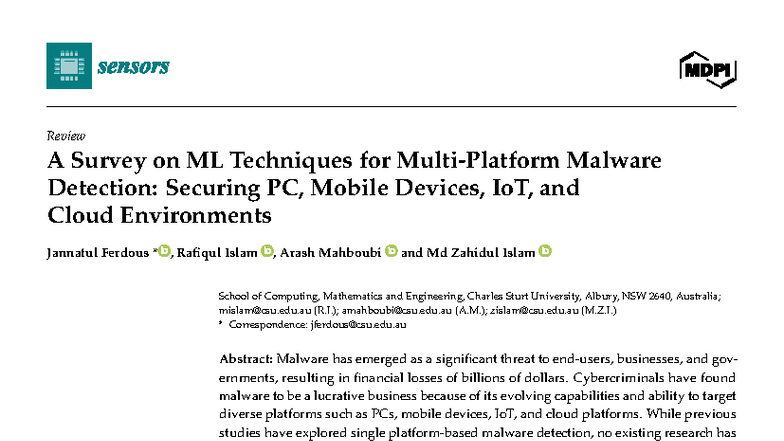 A Comprehensive Review of ML Techniques for Malware Detection Across ...