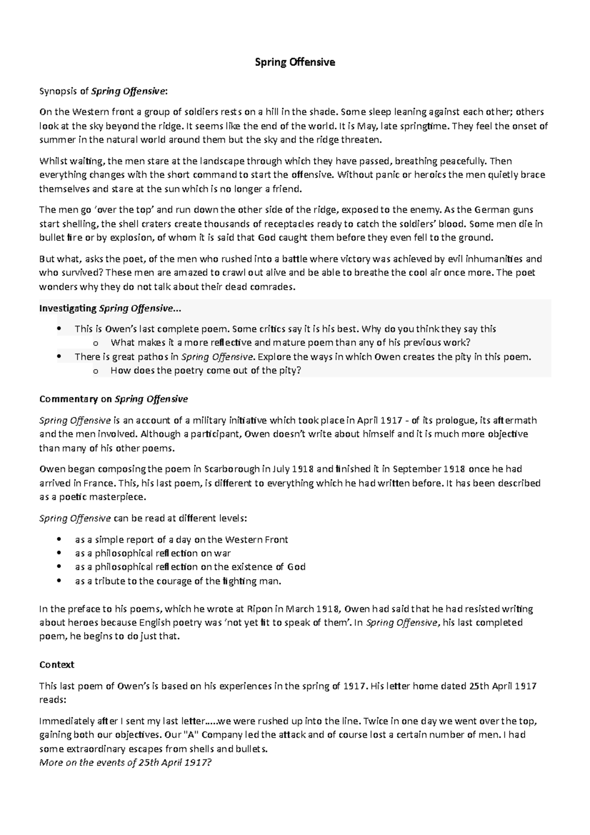 Spring offensive crossref notes - Spring Offensive Synopsis of Spring ...