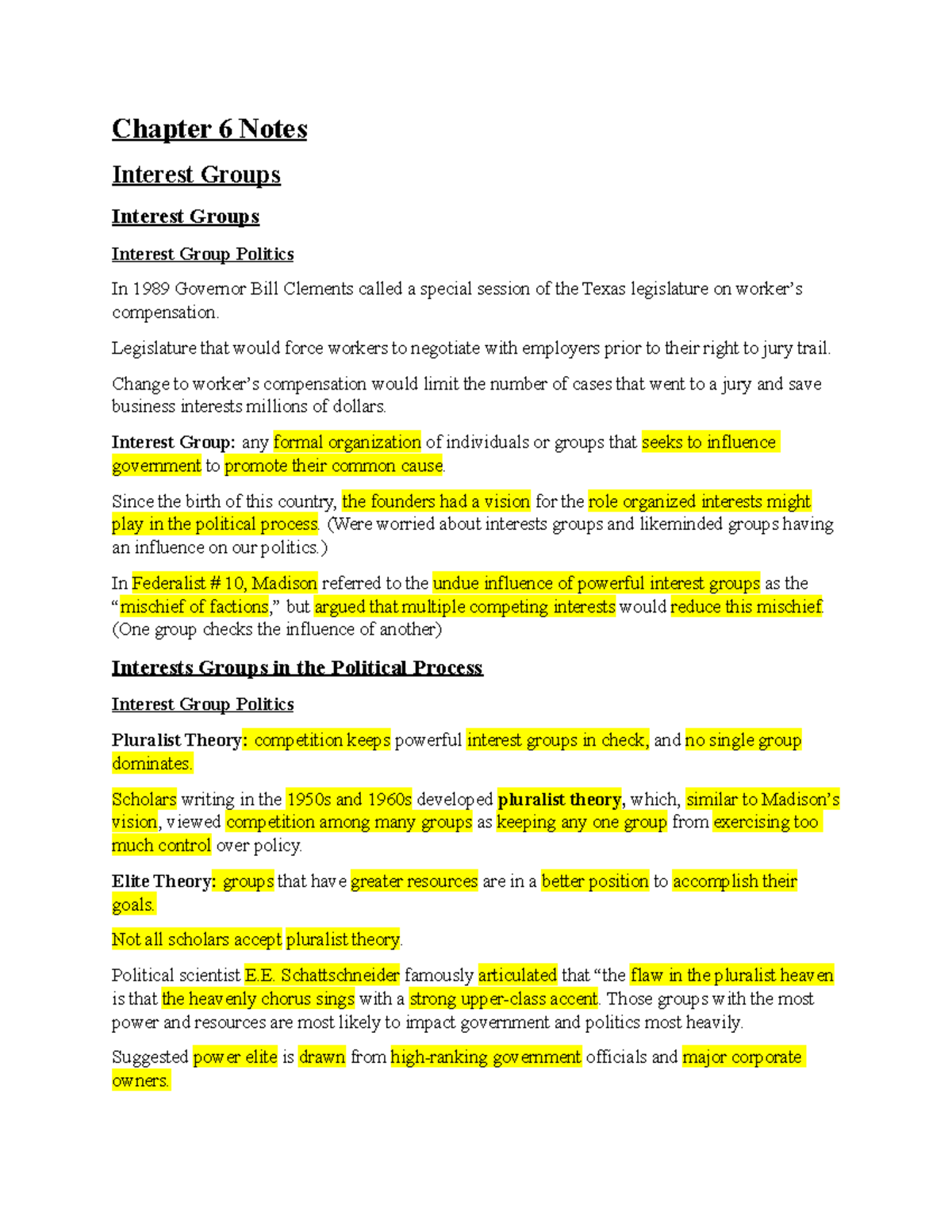 Chapter 6 Notes: Understanding Interest Groups in Politics - Studocu