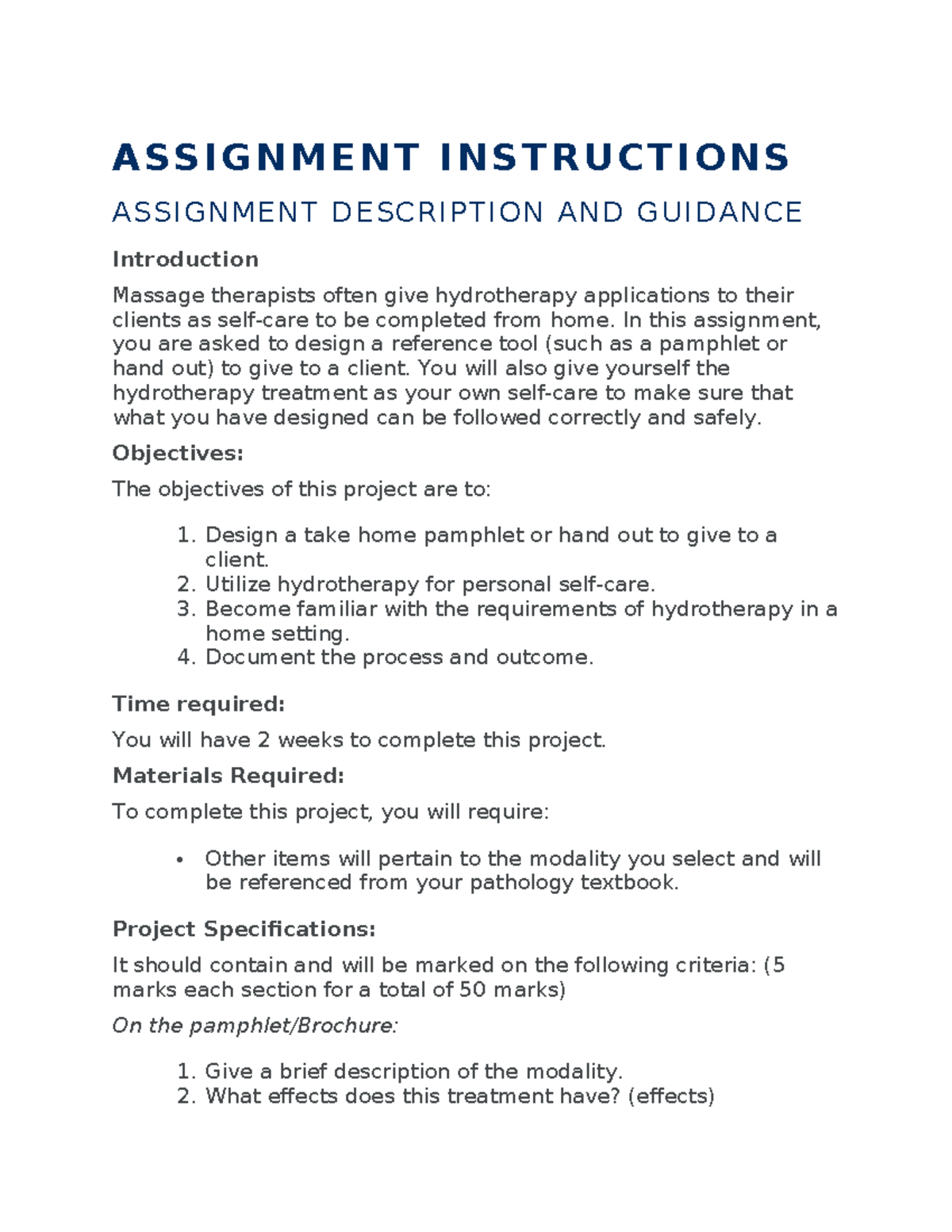 ENG 12345: Hydrotherapy Contrast Foot Bath Assignment Guide - Studocu