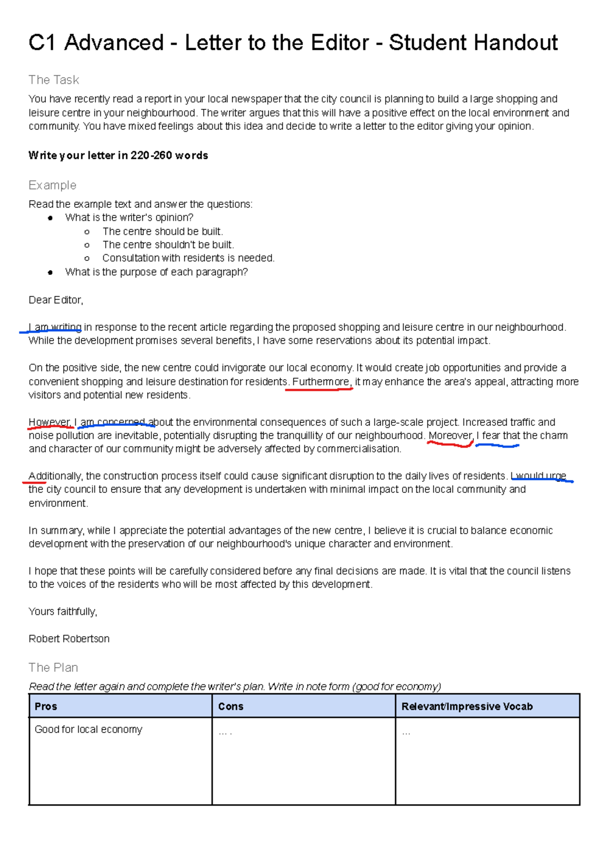 C1 Advanced Letter to the Editor: Pros and Cons Analysis - Studocu