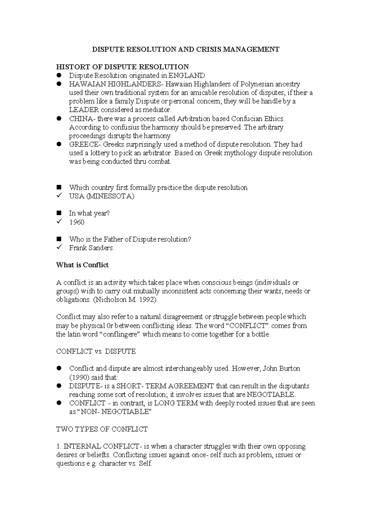 Dispute Resolution AND Crisis Management - DISPUTE RESOLUTION AND ...