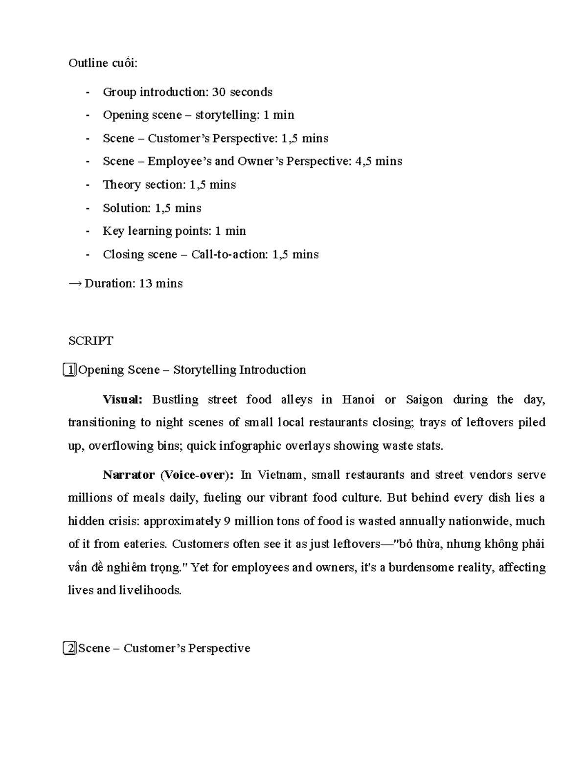 Outline & Script: Addressing Food Waste in Vietnamese Eateries (ENG 101 ...