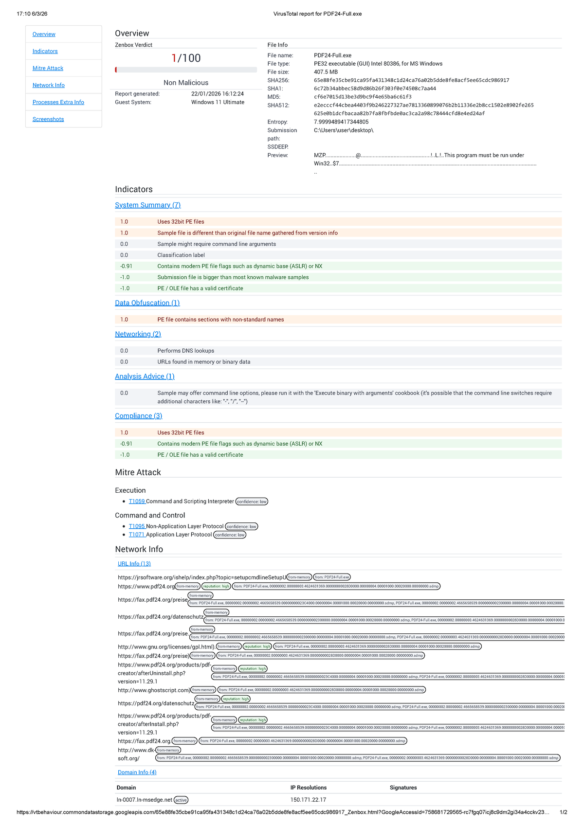 VirusTotal Report: PDF24-Full Analysis & Indicators Overview - Studocu