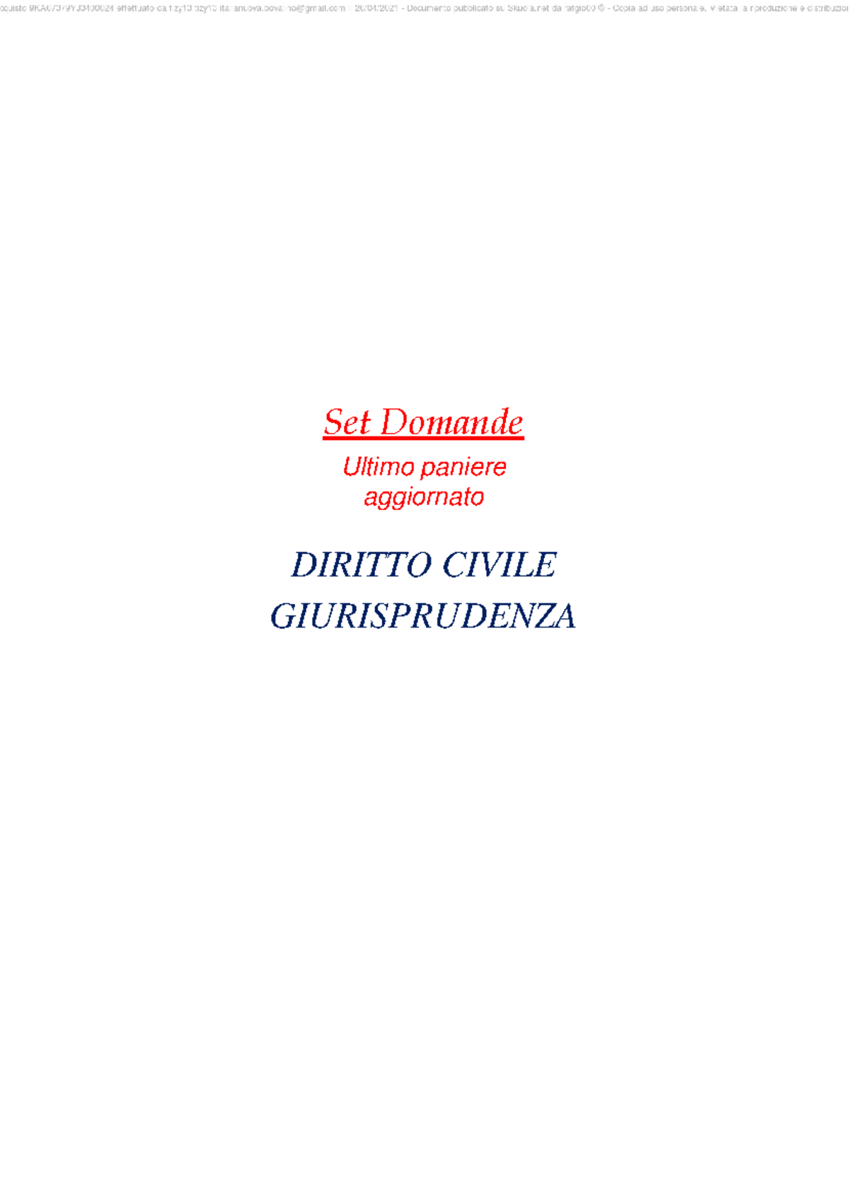 Paniere Diritto Civile: Domande e Risposte per Esami - Document Preview