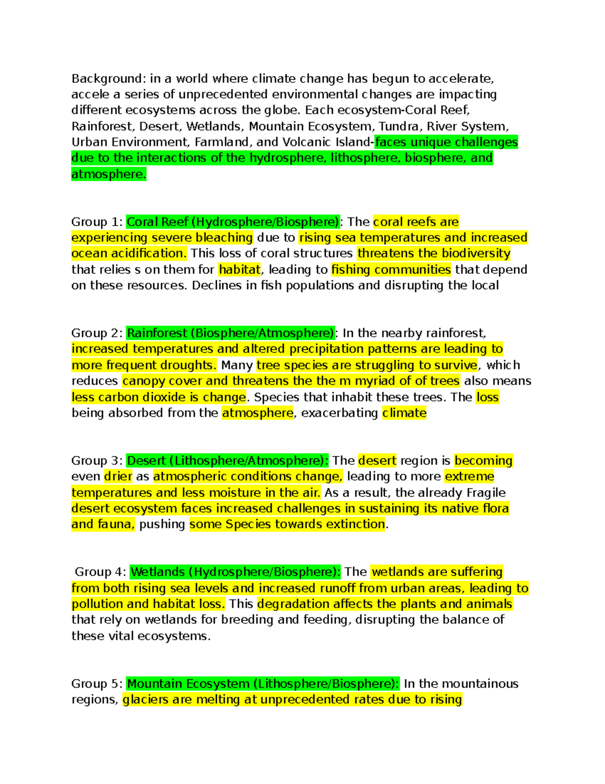 ECO 301: Impacts of Climate Change on Global Ecosystems - Studocu