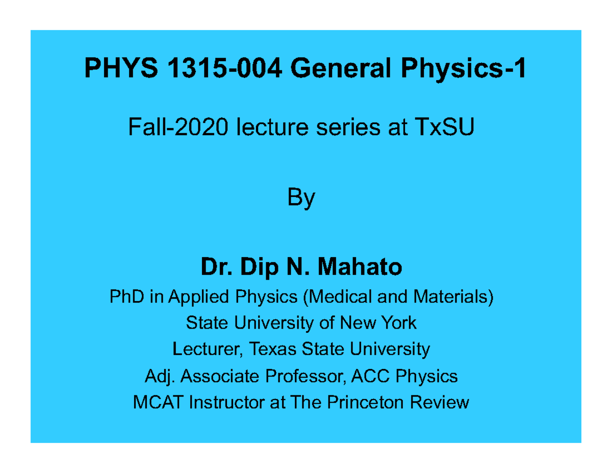 PHYS 1315-004 Final Exam Study Guide for Exam-2 (Fall 2020) - Studocu