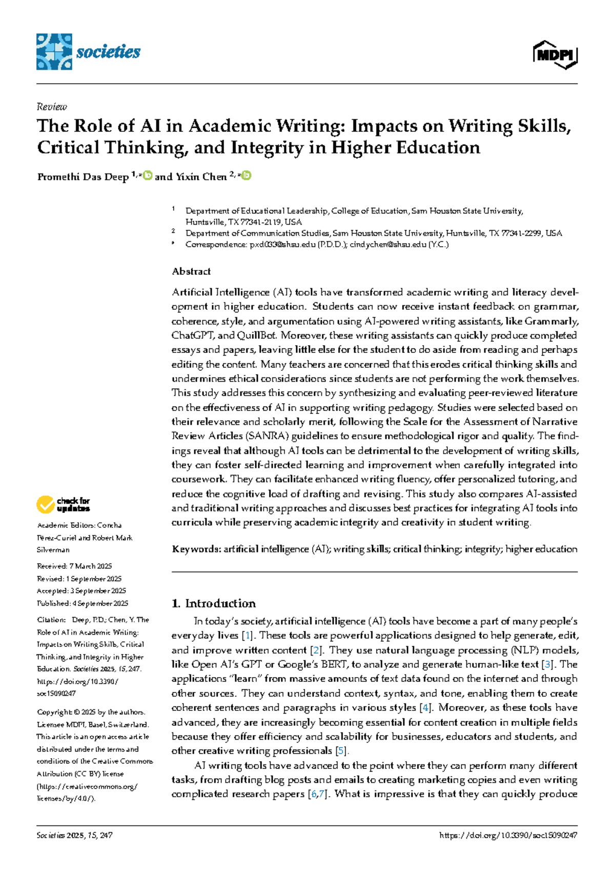 The Role of AI in Academic Writing: Impacts on Skills & Integrity ...