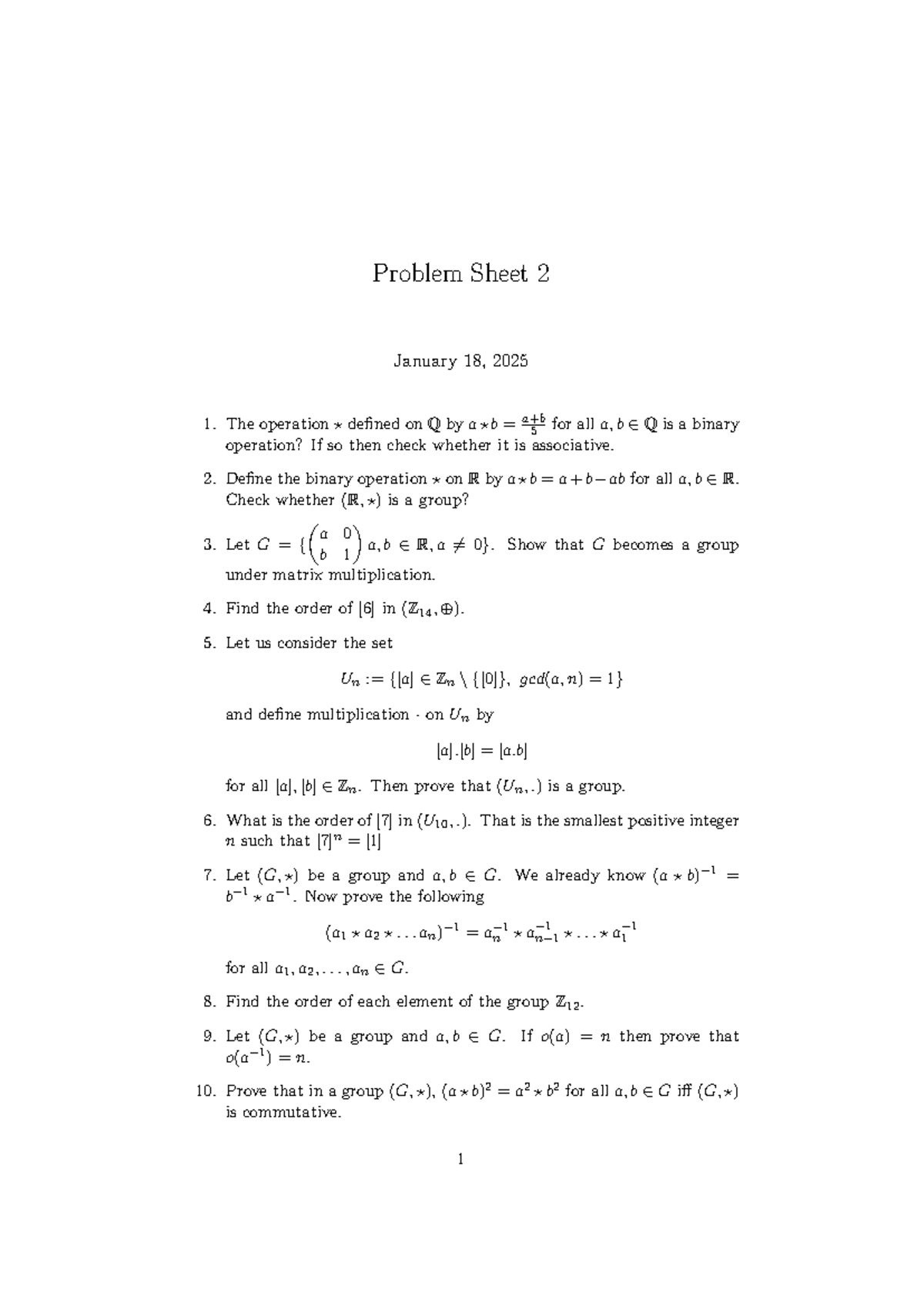 Problem Sheet 2 - NAAAAAAAAAAAAA - Problem Sheet 2 January 18, 2025 The ...