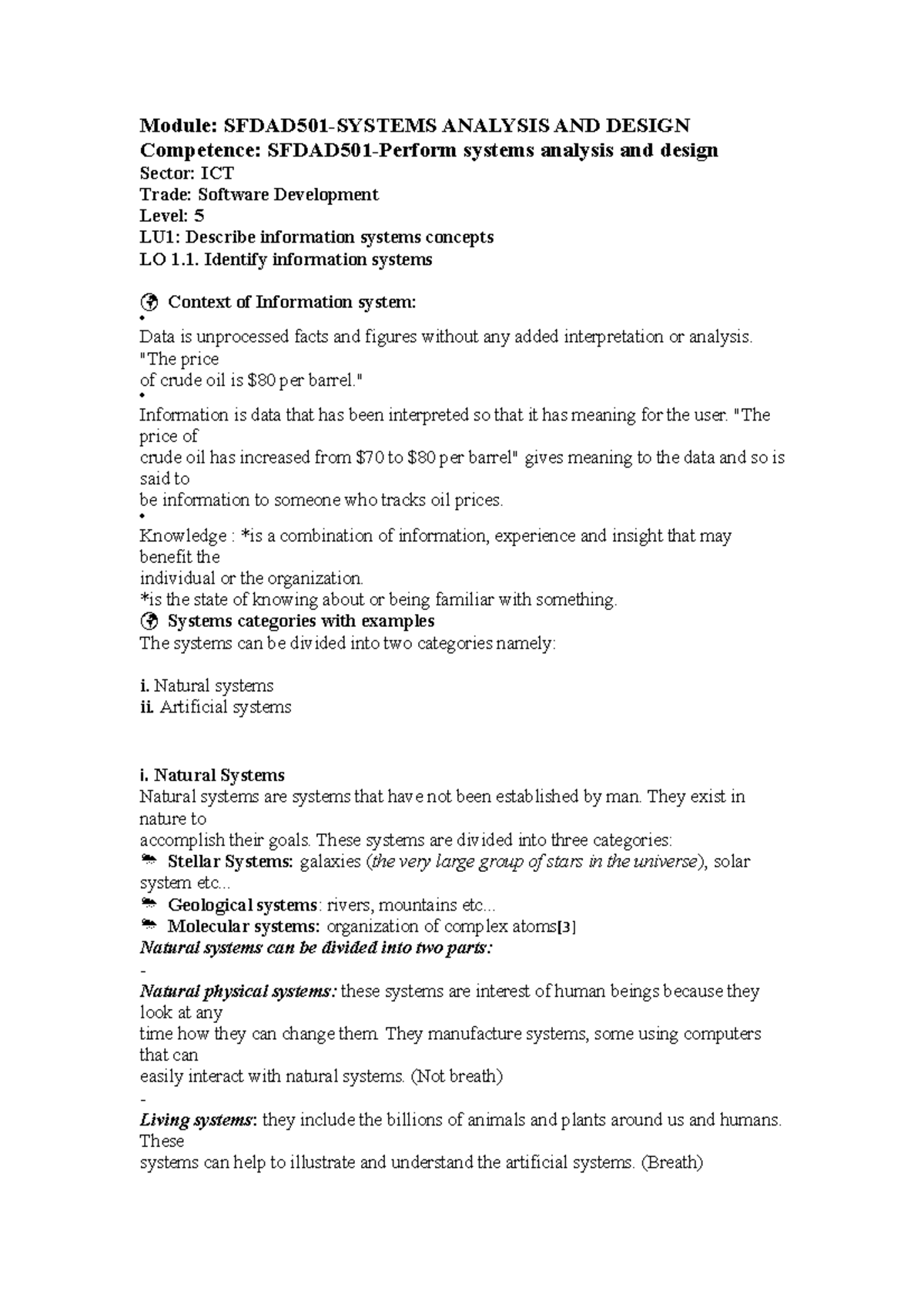 SFDAD501 - Final Exam Review: Systems Analysis and Design Concepts ...