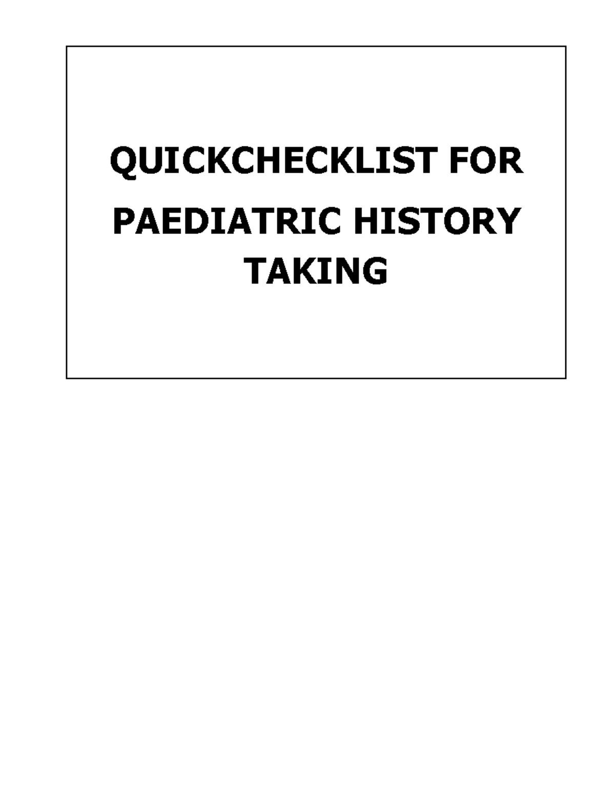 8. Paediatrics History Taking Checklist for Clerkship - Studocu