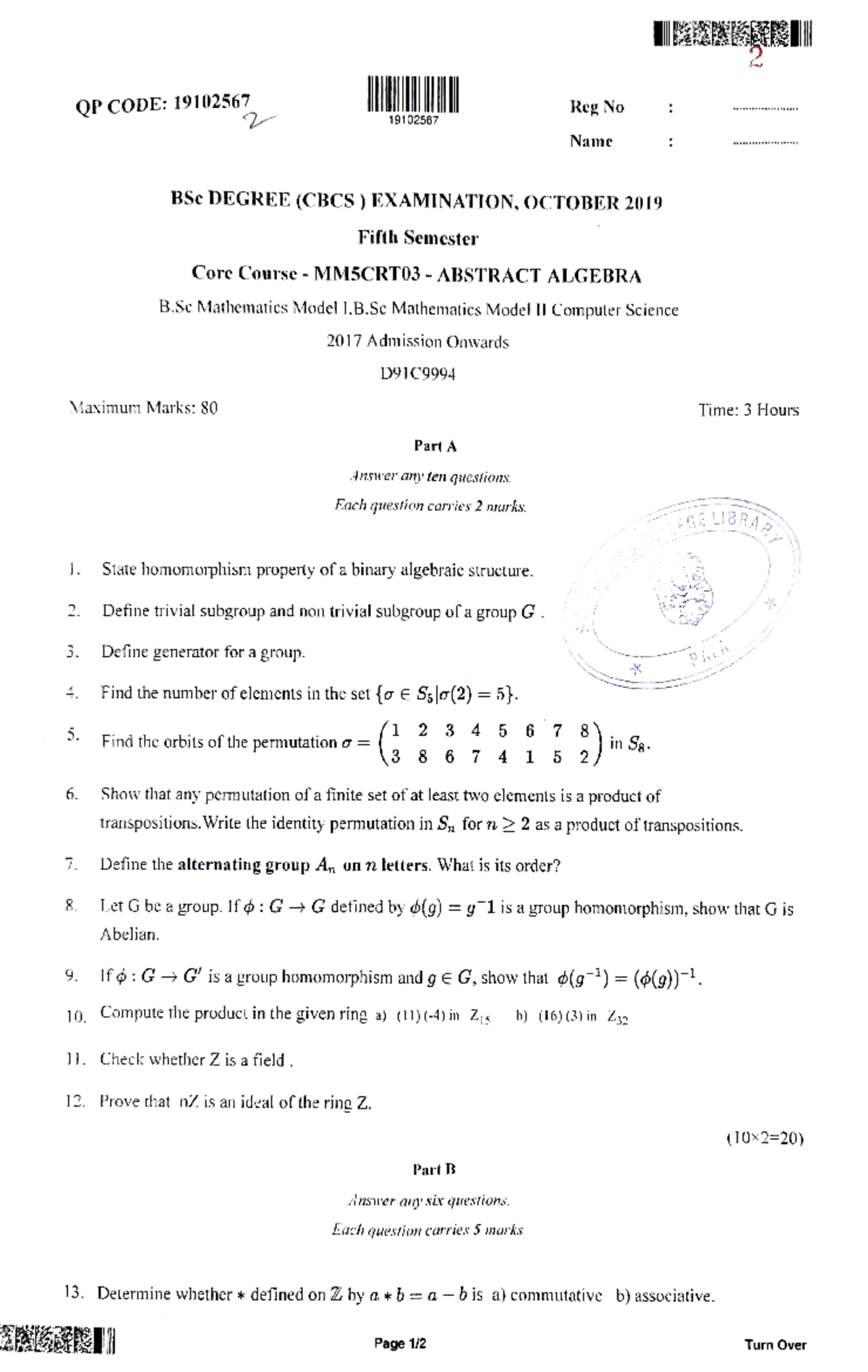 Scan 07 Oct 2020 - It's abstract algebra question paper - Reg No QP ...