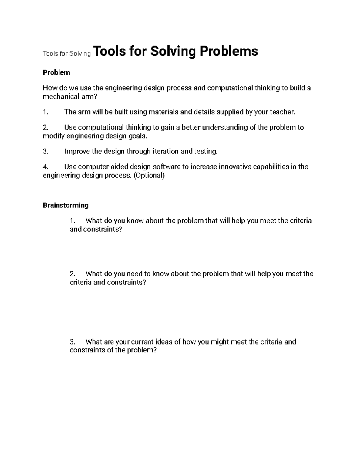 Tools for problem solving - Tools for Solving Tools for Solving ...