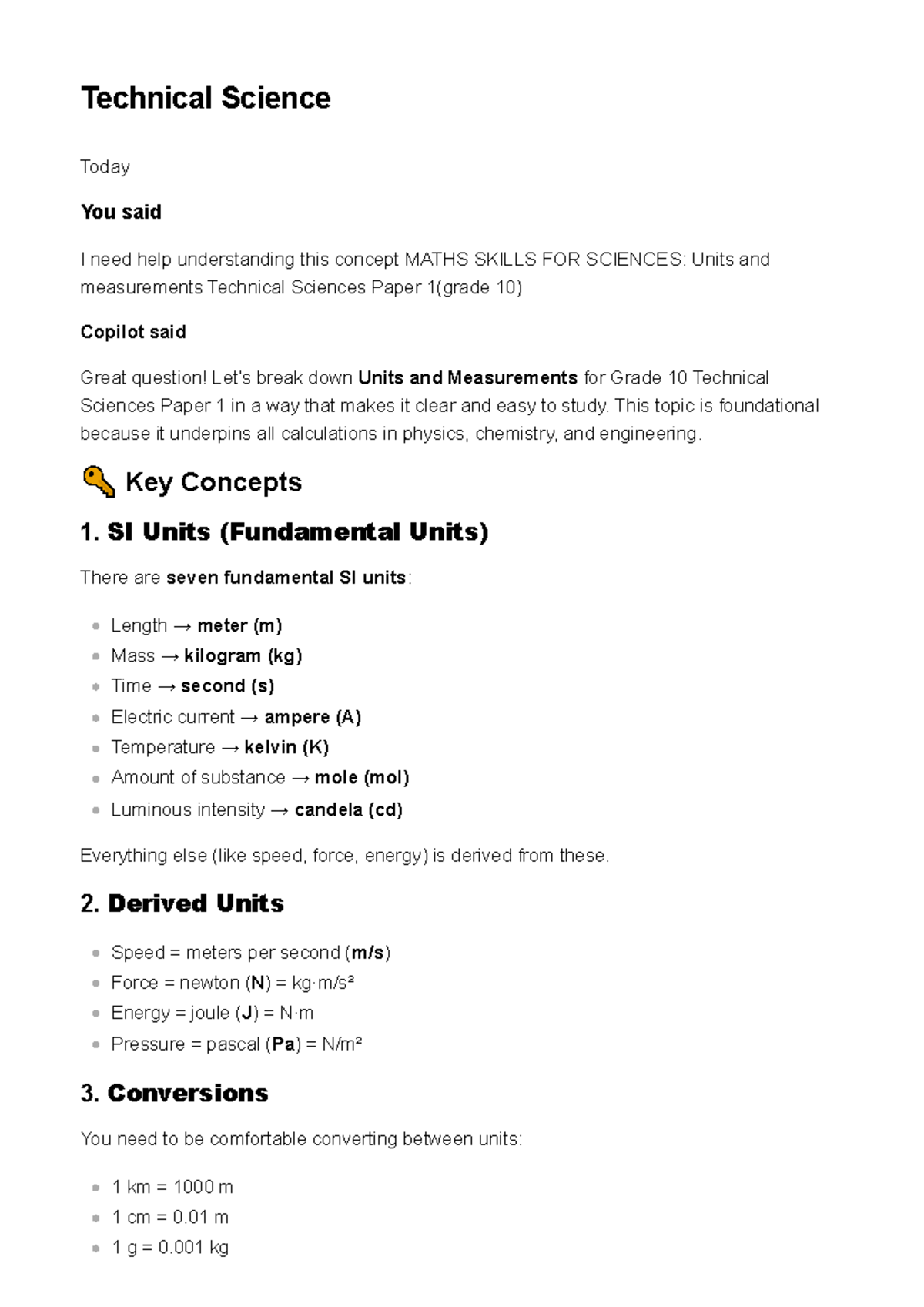 Technical Sciences Paper 1: Units & Measurements Study Guide (Grade 10 ...
