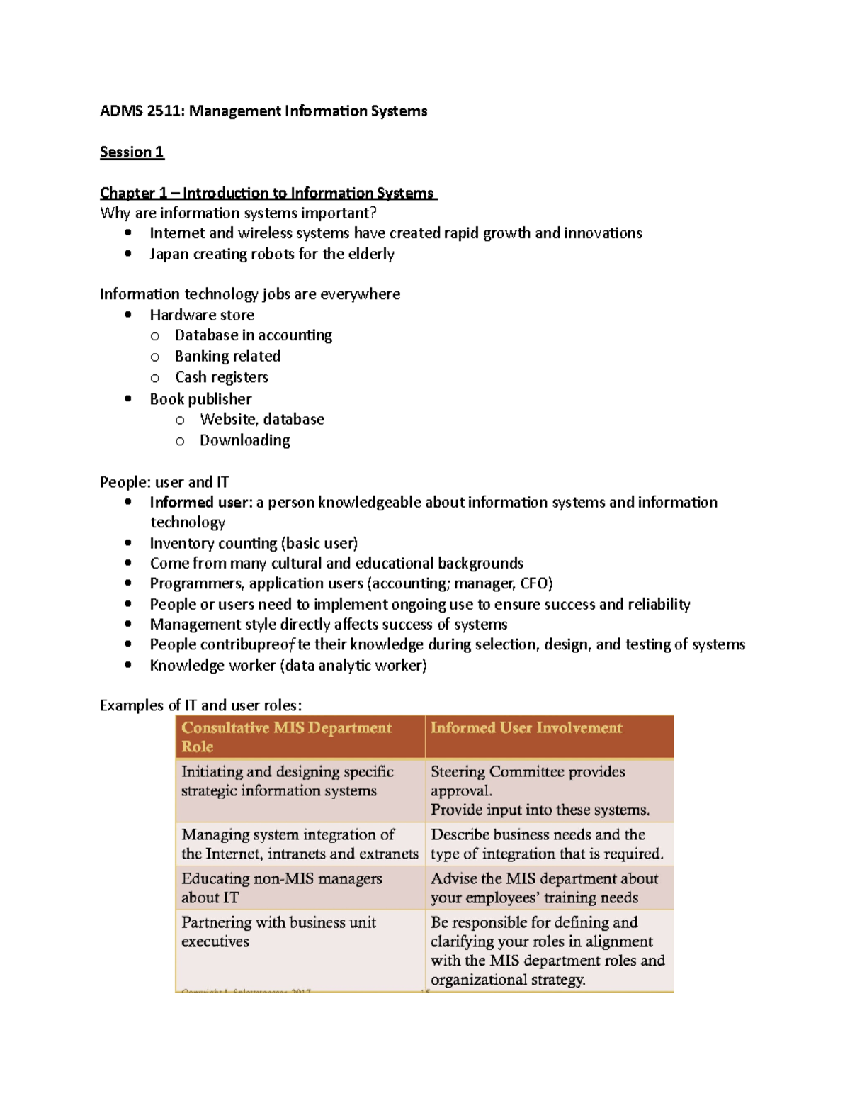 ADMS 2511 - Comprehensive Lecture Notes on Information Systems 1-5 ...