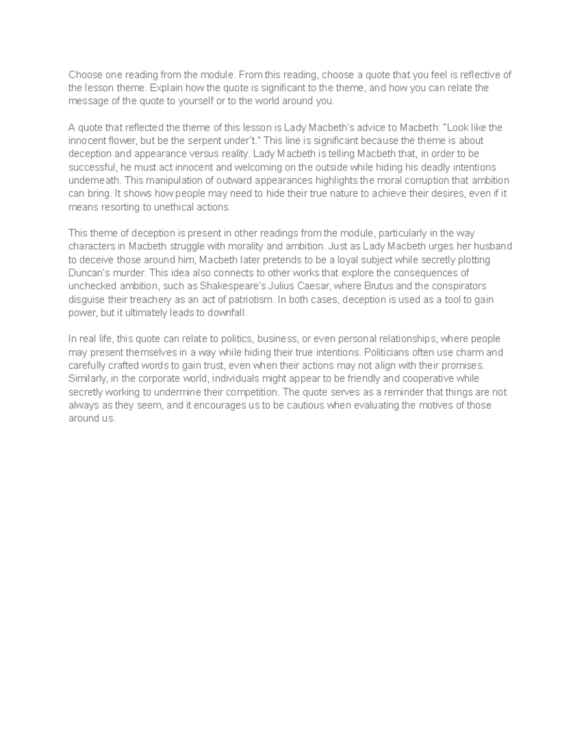Discussion Based Assignment - Choose one reading from the module. From ...
