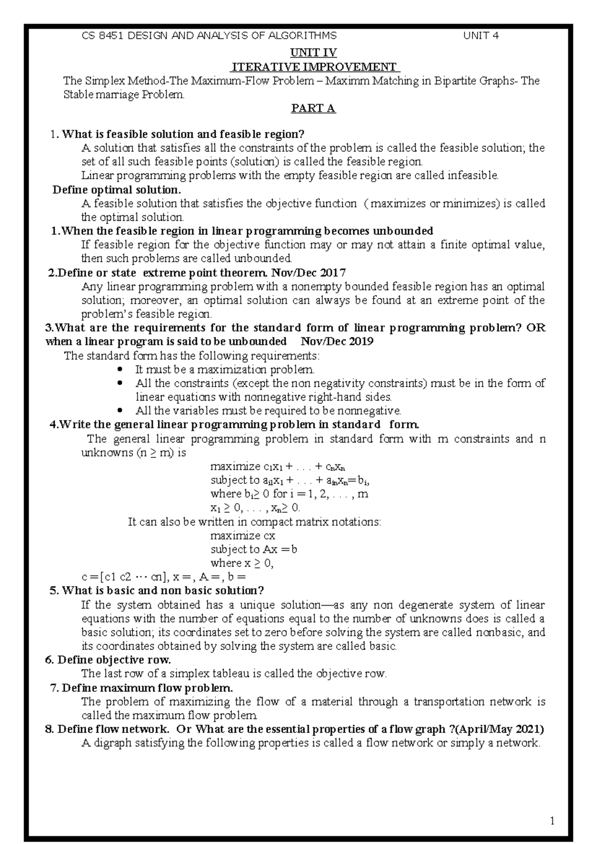 CS 8451 DESIGN AND ANALYSIS OF ALGORITHMS UNIT 4 NOTES ON ITERATIVE ...