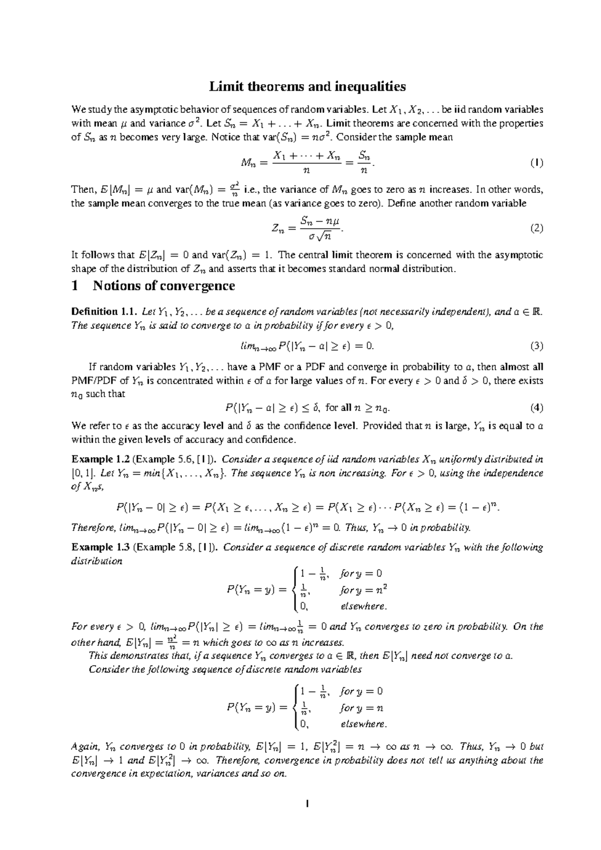 Limit Theorems - Lecture Notes for Probability and Random Processes ...
