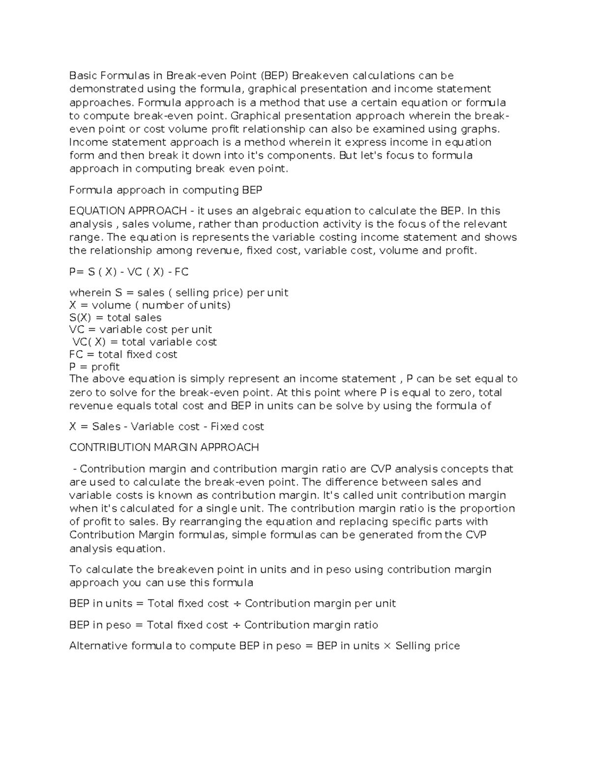 BEP - break even point - Basic Formulas in Break-even Point (BEP ...
