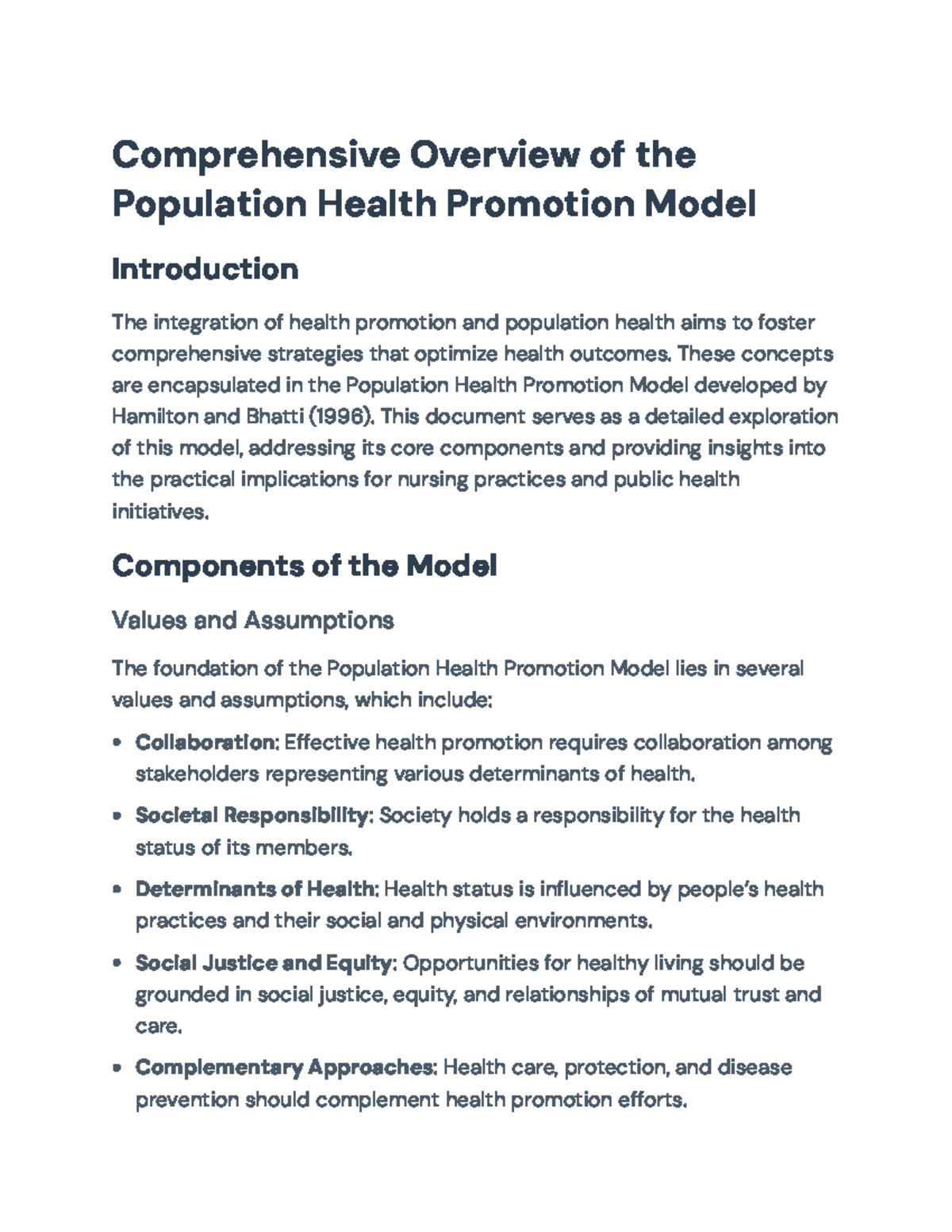 Exploring the Population Health Promotion Model: Nursing Applications ...