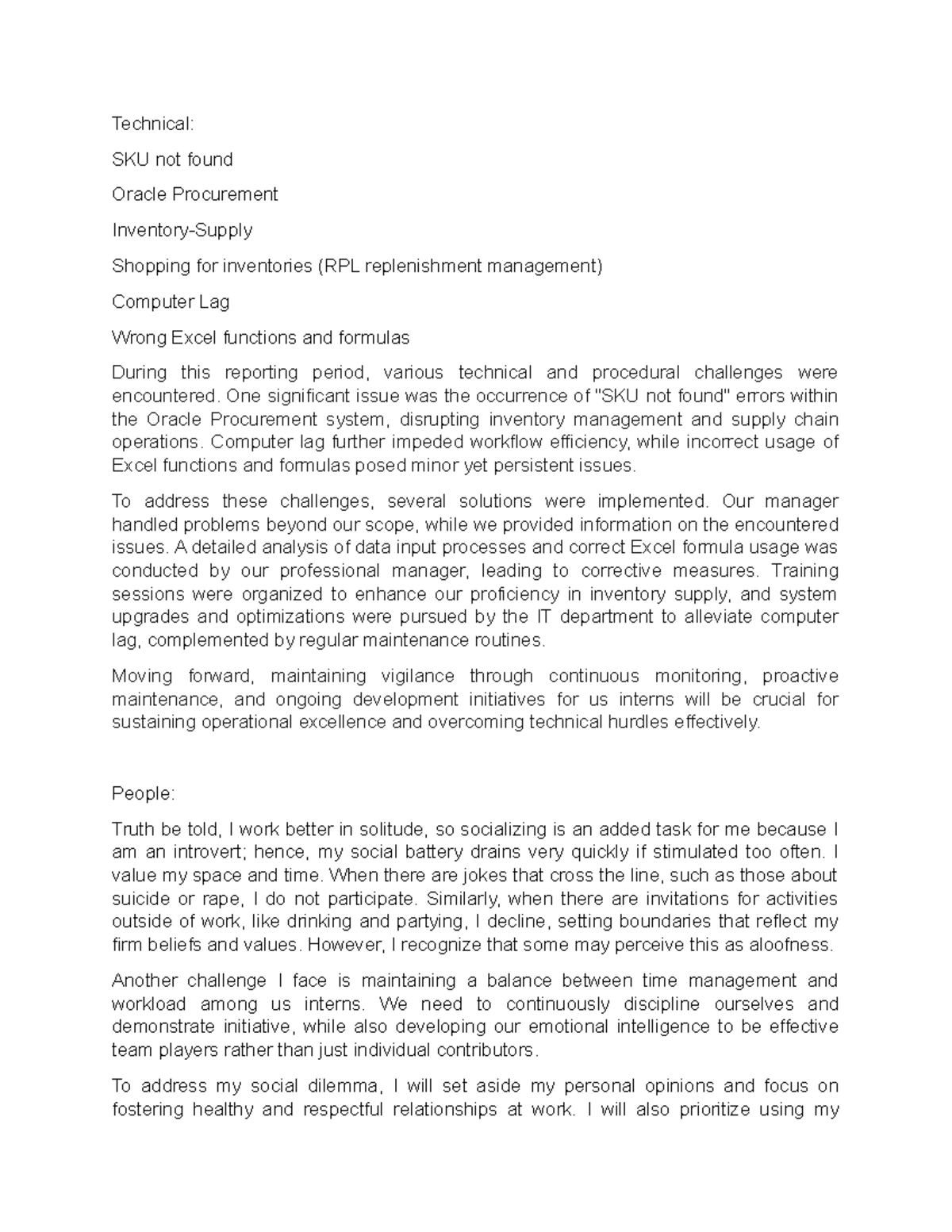 Problems encountered ojt monthly report - Technical: SKU not found ...